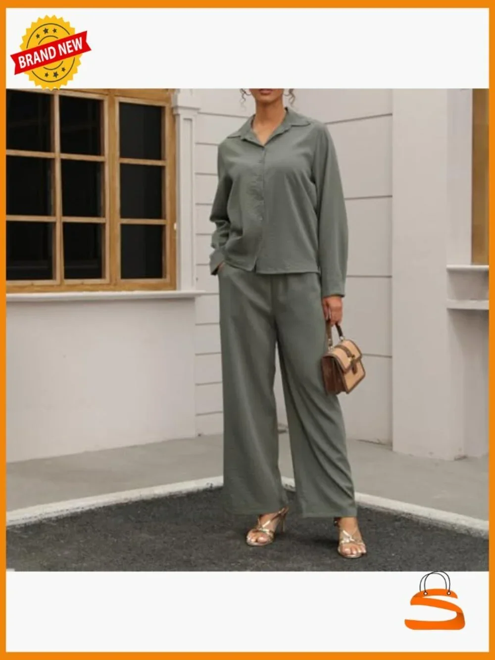 Women's Linen 2 Piece Lounge Set Button Down Shirt Wide Leg Pants Pockets